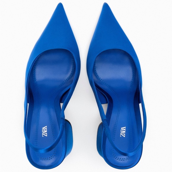 Zara BLOCK HEEL SLINGBACK SHOES. Bluish. Size 8. New with Tags. - Picture 2 of 11
